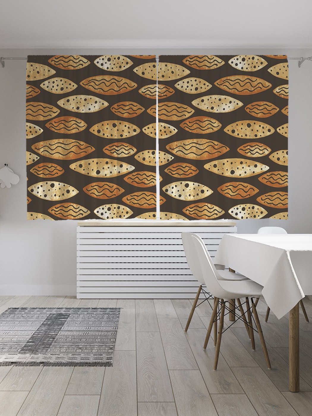 фото Классические шторы joyarty "коричневые овалы", серия oxford delux, 2 полотна 145x180 см