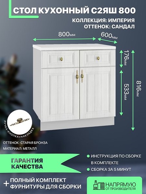 

Шкаф ДСВ Мебель Империя Сандал С2ЯШ 800 80х52х72, Серый
