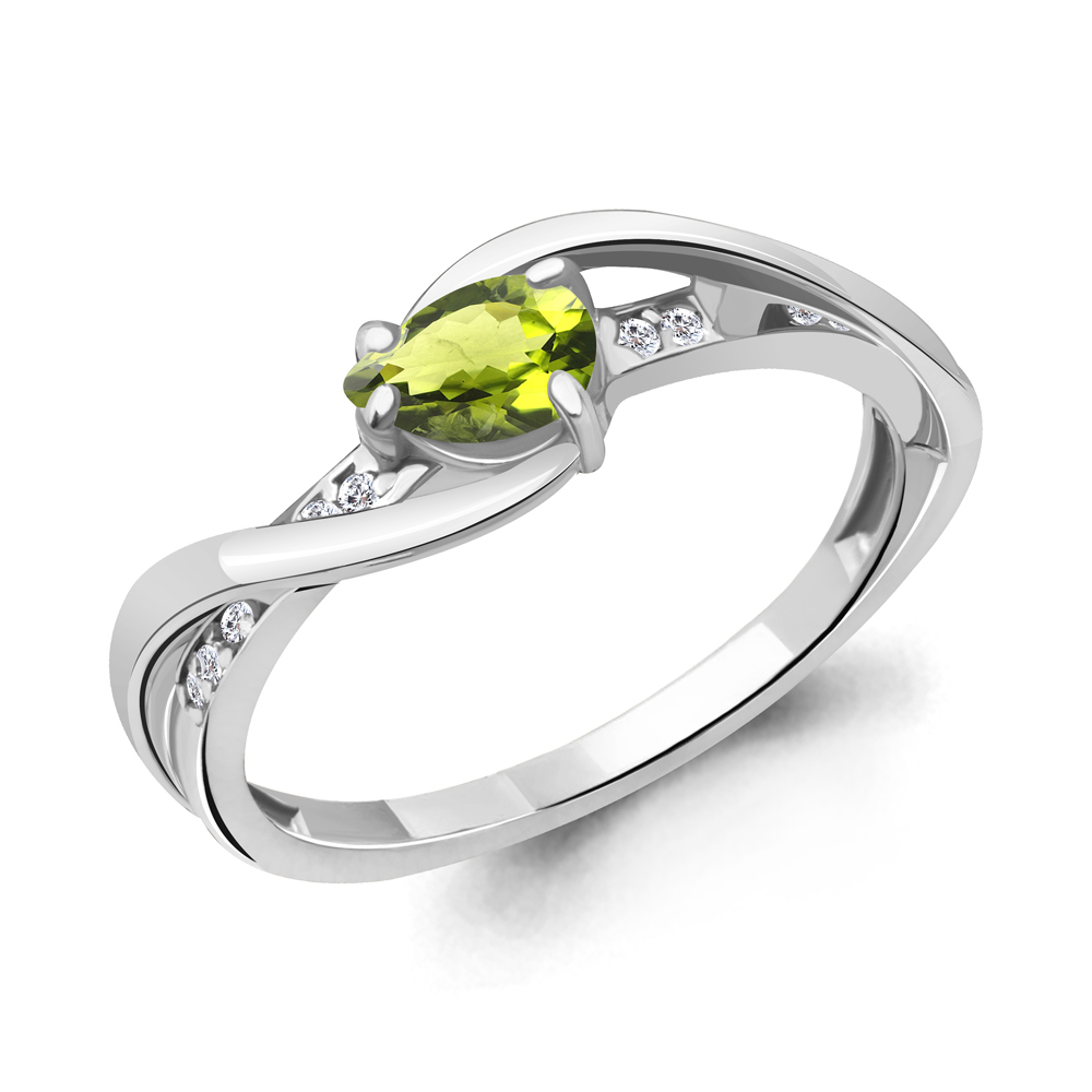 

Кольцо из серебра с хризолитом/фианитом р. Aquamarine 6901607А, 6901607А_925_р