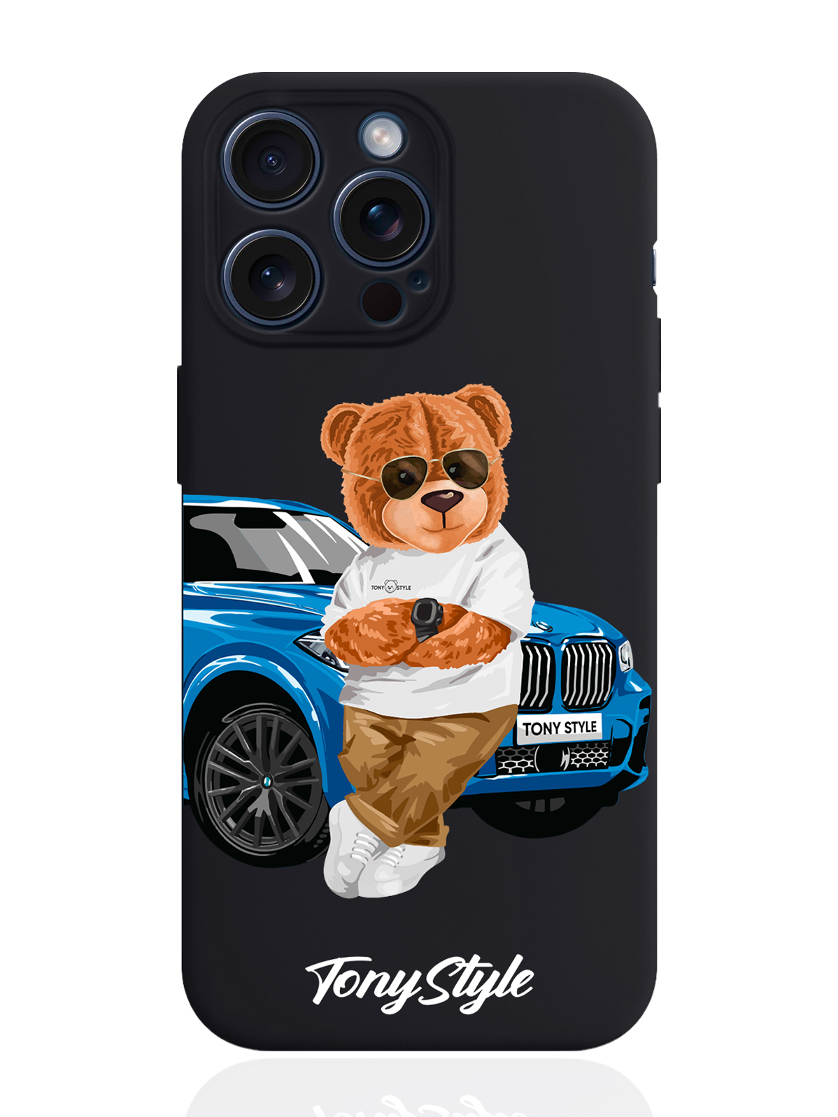 

Чехол для смартфона iPhone 15 Pro Max Tony Style с машиной силиконовый черный, Голубой;коричневый;белый