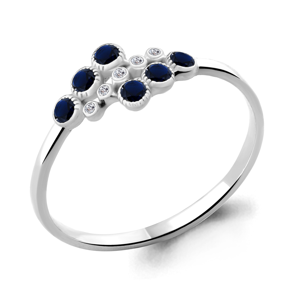 

Кольцо из серебра с фианитом/сапфиром искусственным р. Aquamarine 68036Б, 68036Б_925_р