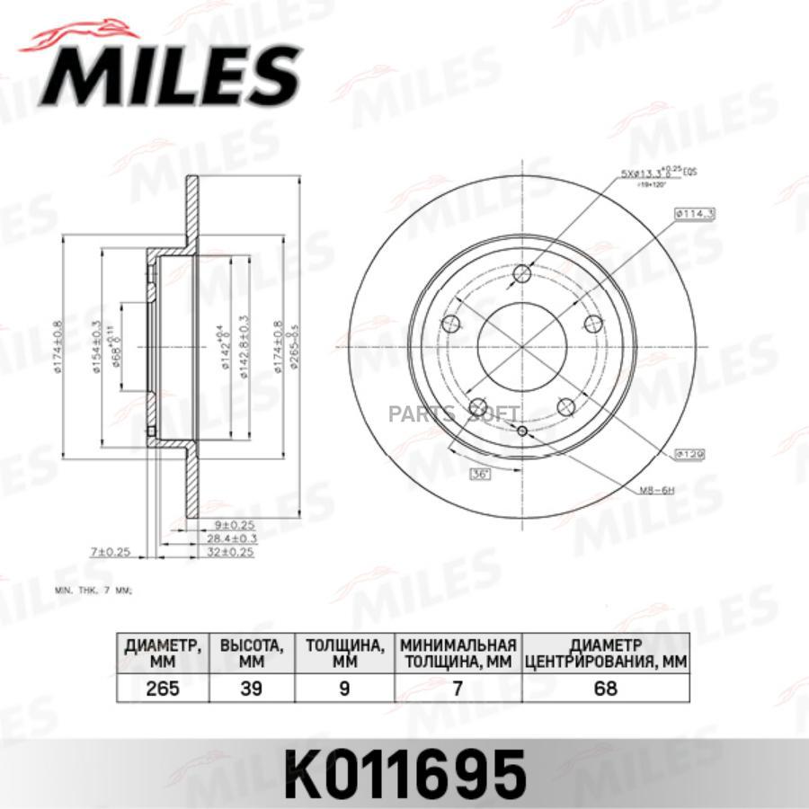 

Тормозной диск Miles комплект 1 шт. K011695