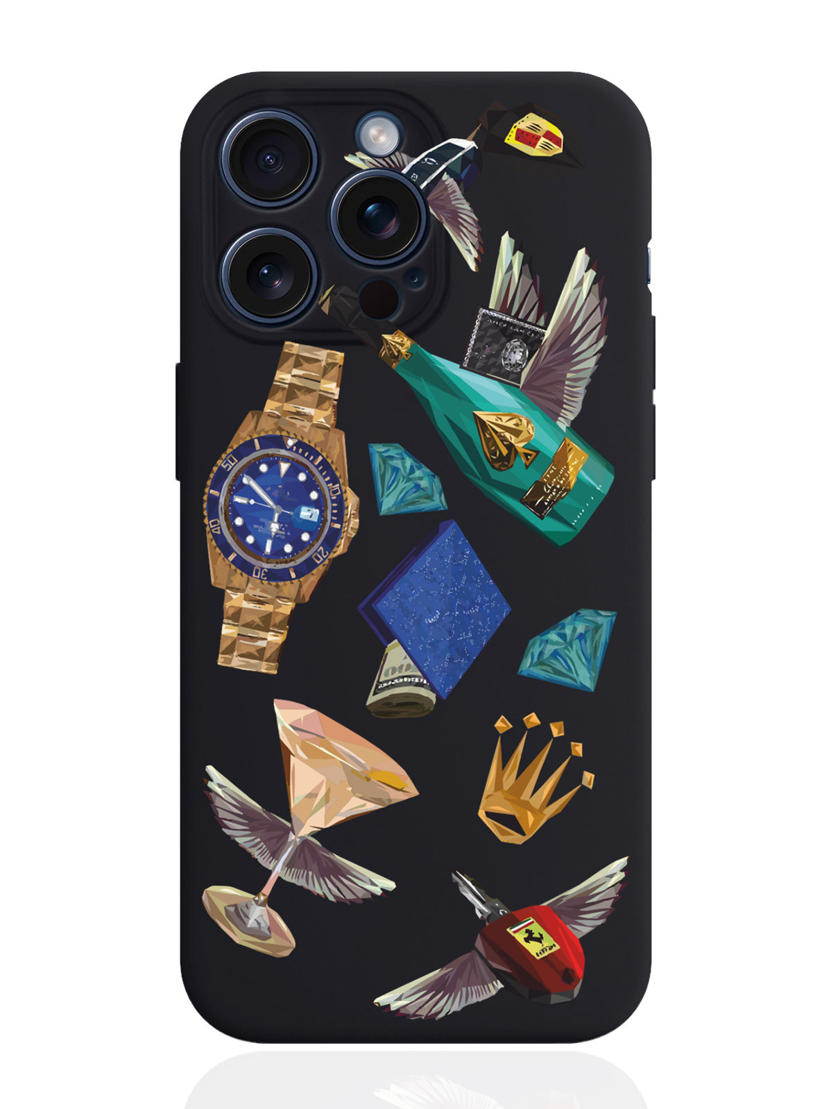 

Чехол для смартфона iPhone 15 Pro Max Luxury lifestyle силиконовый черный, Разноцветный
