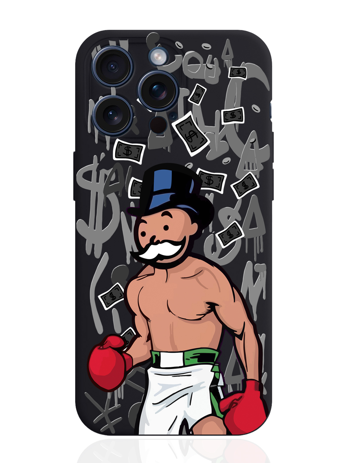 

Чехол для смартфона iPhone 15 Pro Max Monopoly Boxing силиконовый черный, Разноцветный