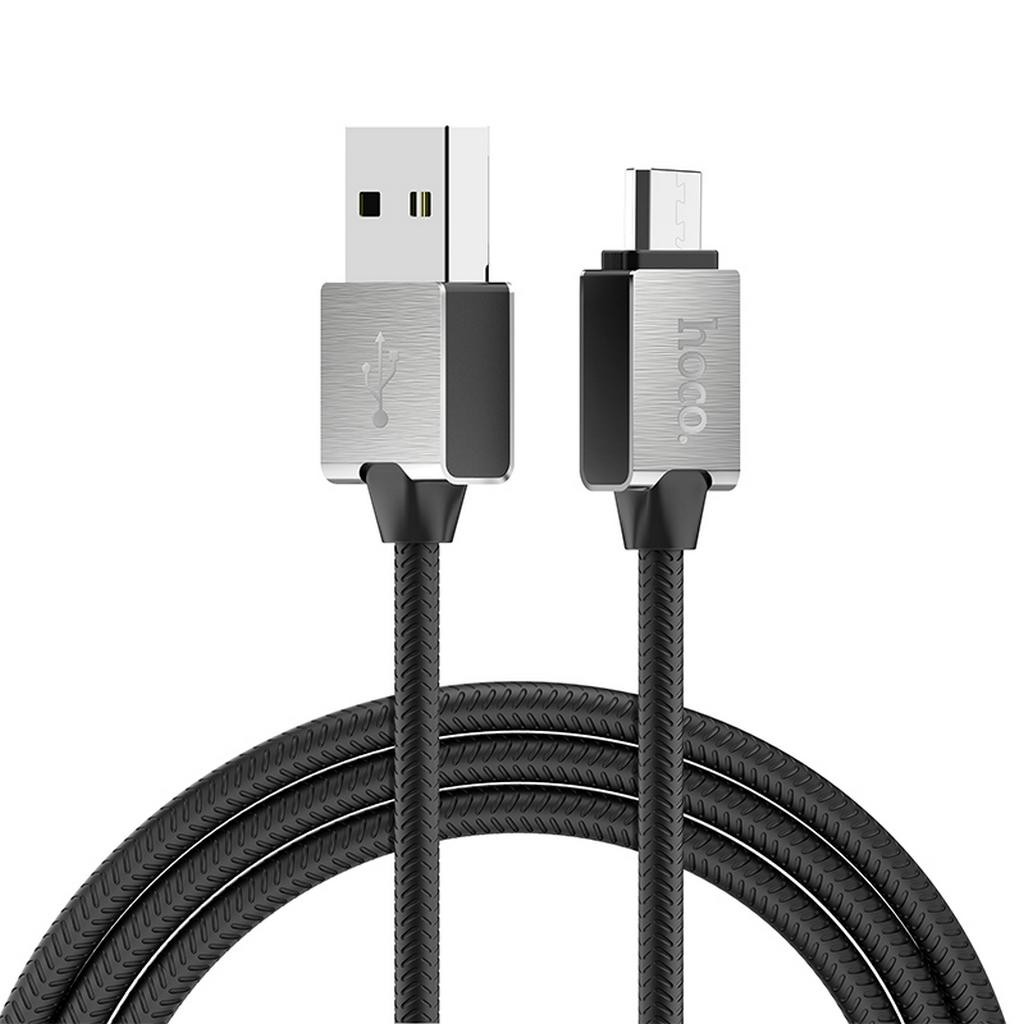 фото Usb дата-кабель hoco u49 refined steel charging data cable micro usb 2.4a 120cм (черный)