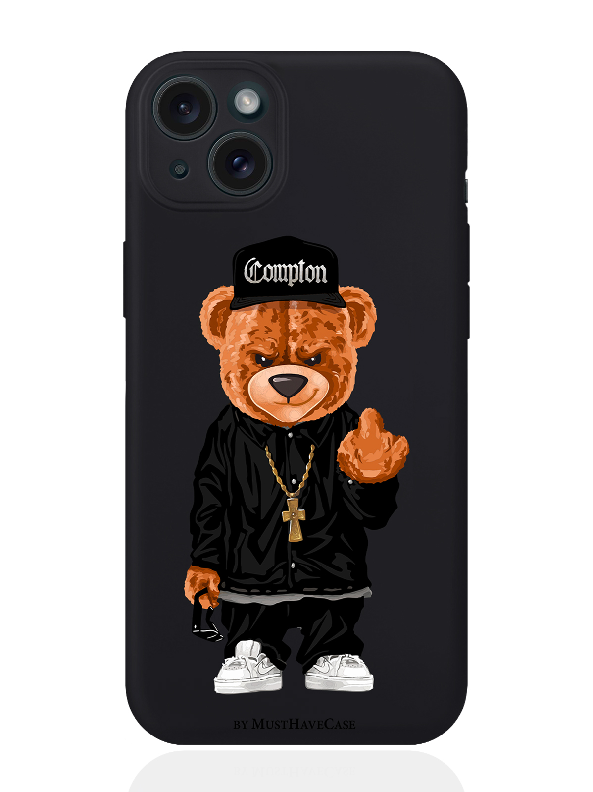 

Чехол для смартфона iPhone 15 Plus Мишка Compton силиконовый черный, Коричневый;черный;белый