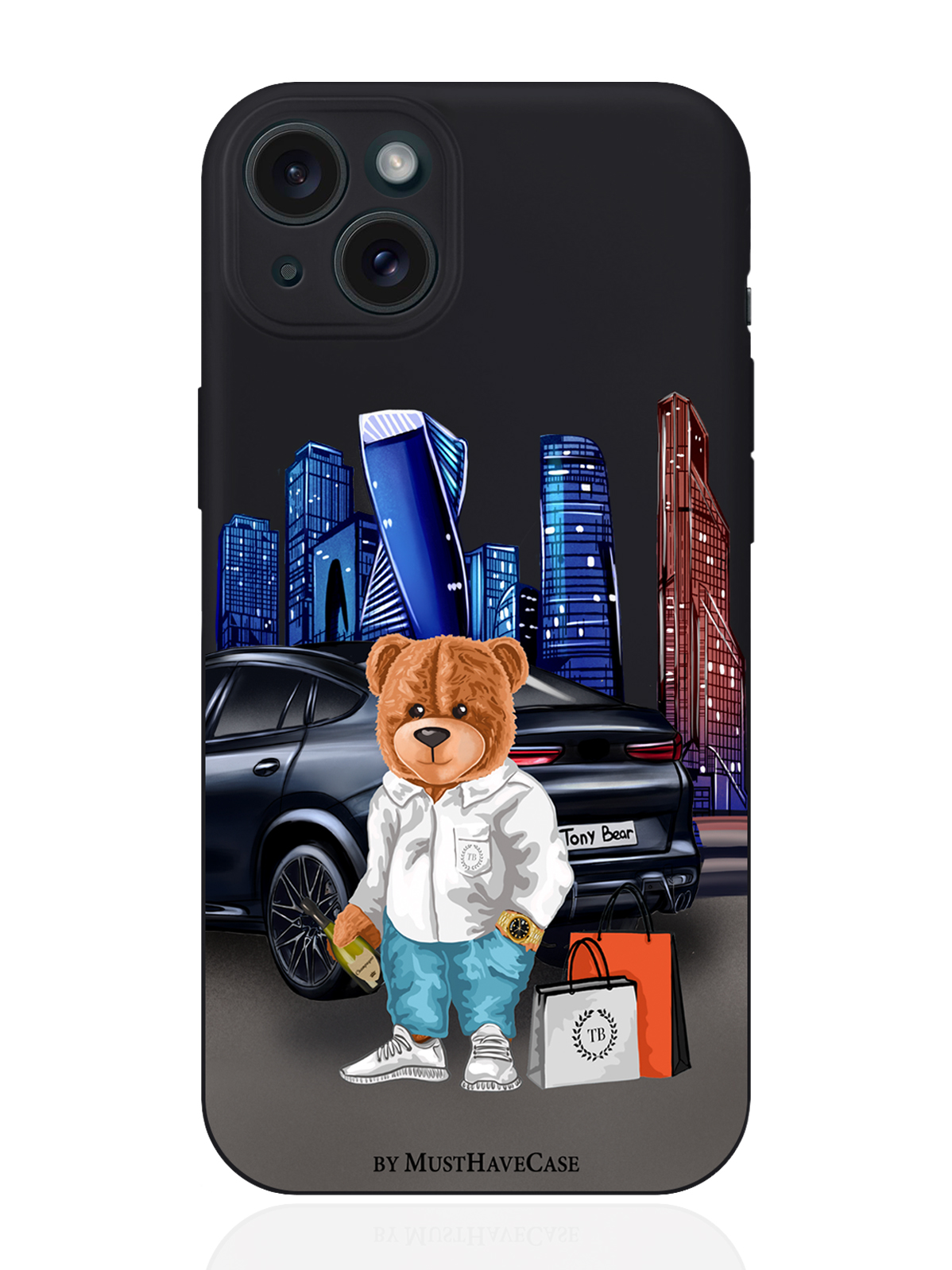 

Чехол для смартфона iPhone 15 Plus Tony Moscow city/ Тони Москва Сити силиконовый черный, Черный;синий;коричневый