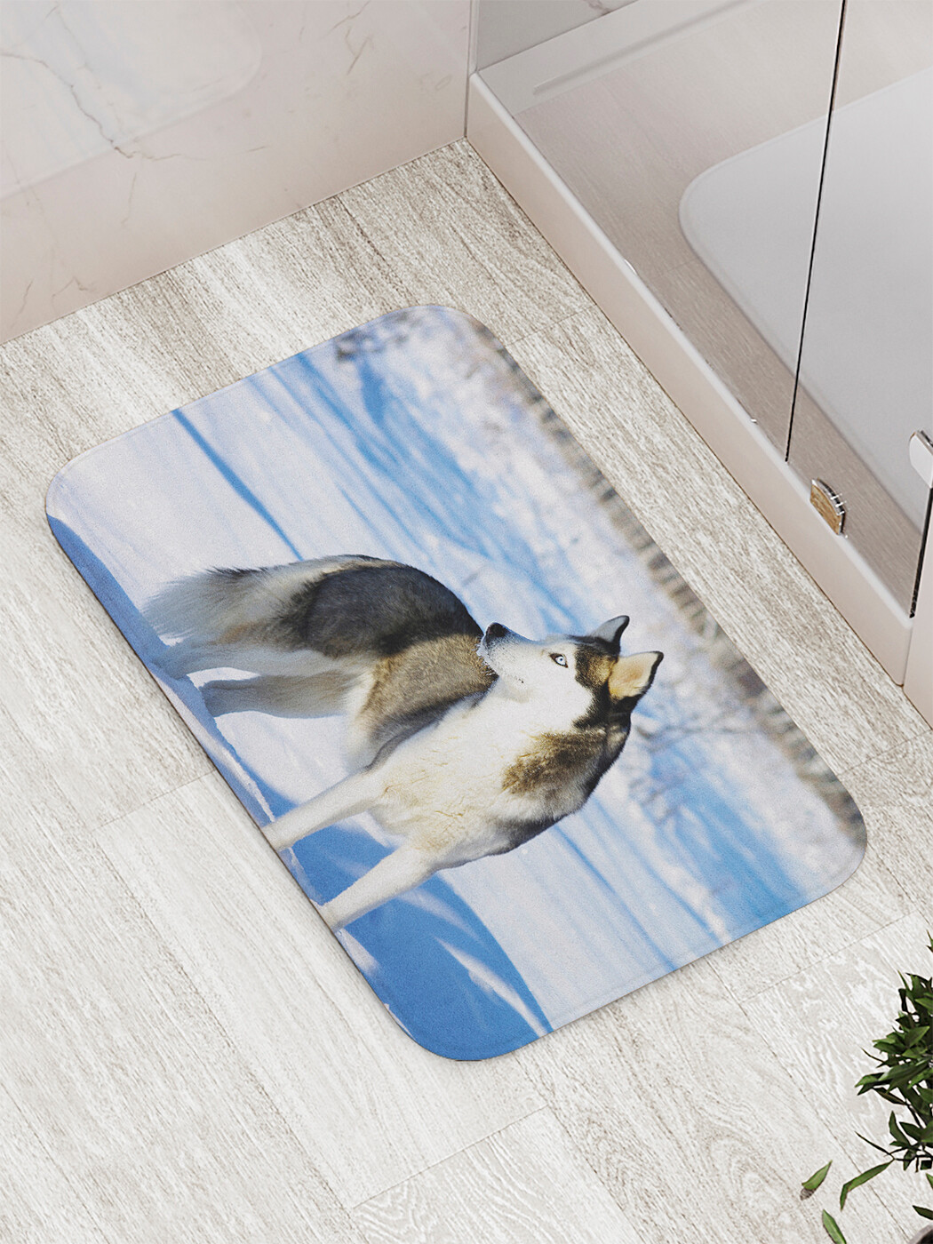 

Коврик противоскользящий JoyArty "Хаски на снегу" для ванной, сауны, бассейна, 77х52 см, Хаски на снегу