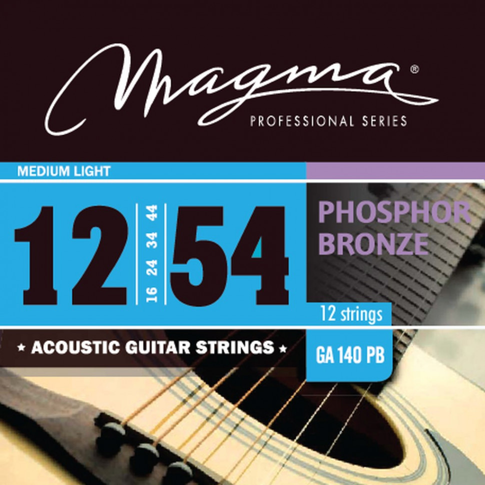 Комплект струн для 12-струнной акустической гитары 12-54 Magma Strings GA140PB12 1537₽