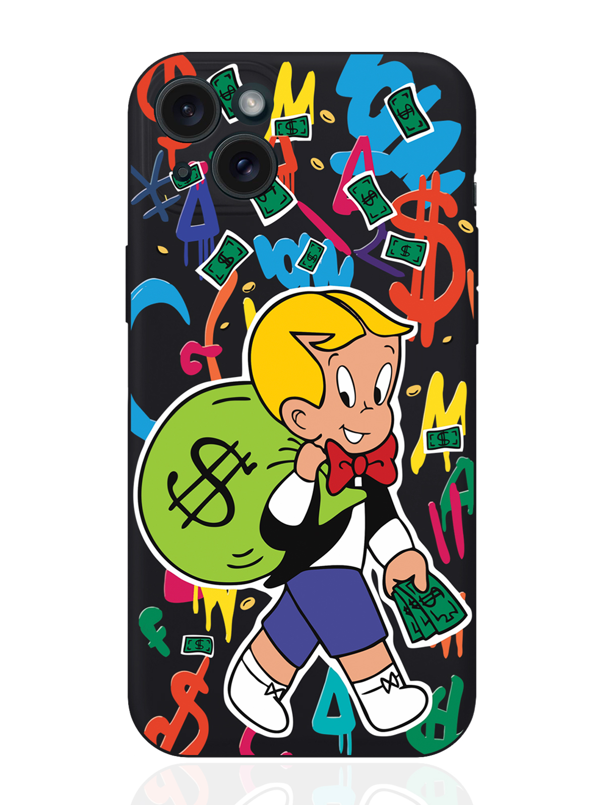 

Чехол для смартфона iPhone 15 Plus Monopoly Richie Rich силиконовый черный, Разноцветный