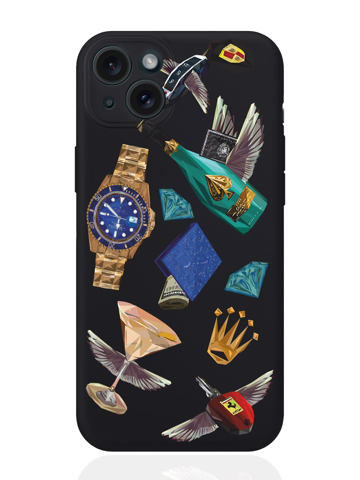 

Чехол для смартфона iPhone 15 Plus Luxury lifestyle силиконовый черный, Разноцветный