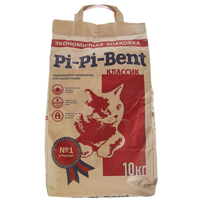 Наполнитель минеральный комкующийся Pi-Pi-Bent Classic, крафт-пакет, 10 кг