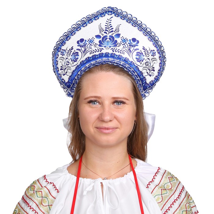 

Кокошник «Синие цветы», Белый, Карнавальные кокошники.