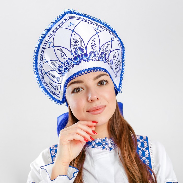 

Кокошник «Цветы люпины» на белом, Синий, Карнавальные кокошники.