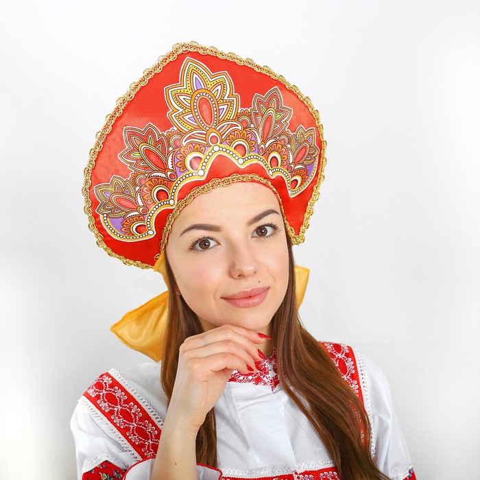 

Кокошник «Павлово-Посадский узор», на красном, Карнавальные кокошники.