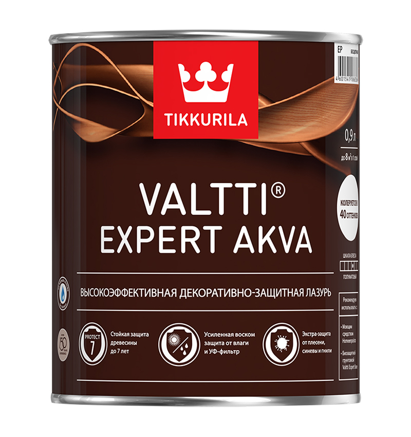 лазурь для защиты дерева tikkurila valtti natural ультрастойкая прозрачная 0 9 л Лазурь Tikkurila Valtti Expert Akva высокоэффективная декоративно-защитная Сосна 0,9 л