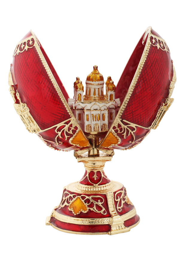 

Яйцо-шкатулка в стиле Фаберже Храм Христа Спасителя, красное, 12см, Золотистый;красный;белый