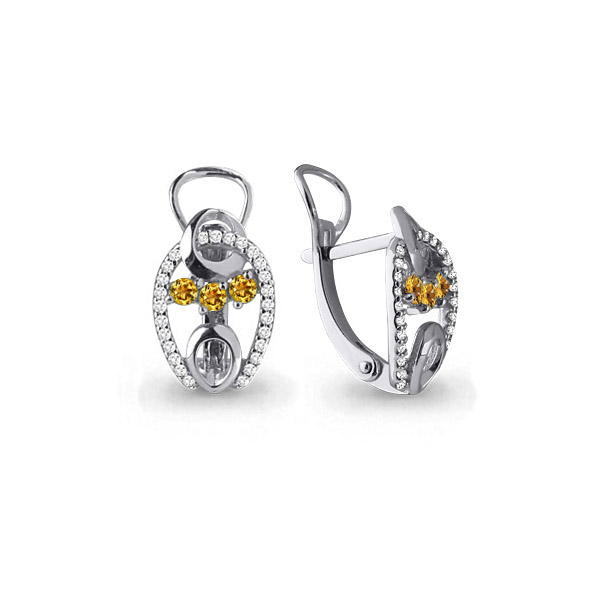 

Серьги из серебра с цитрином/фианитом Aquamarine 4473706А, 4473706А_925_з