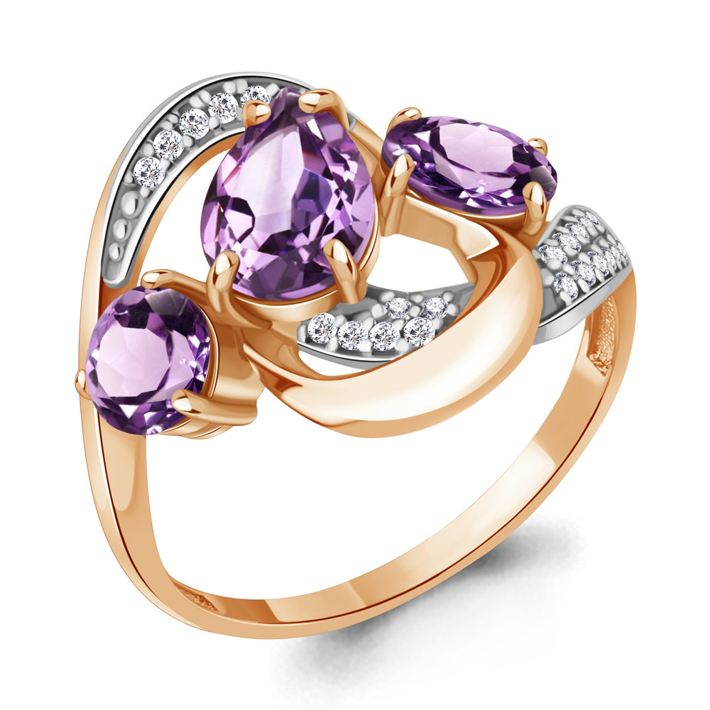 

Кольцо из серебра с аметистом/фианитом р., Aquamarine 6907704А, 6907704А_925_з