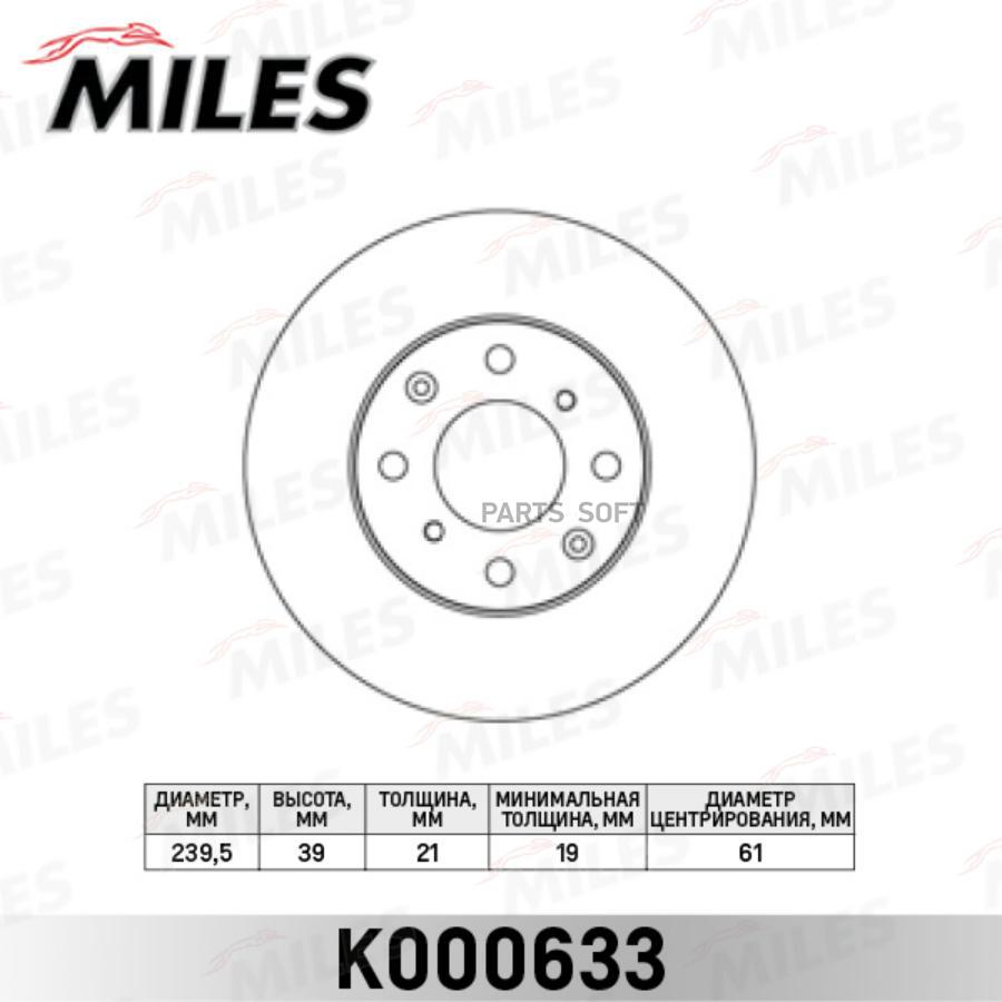 

Тормозной диск Miles комплект 1 шт. K000633