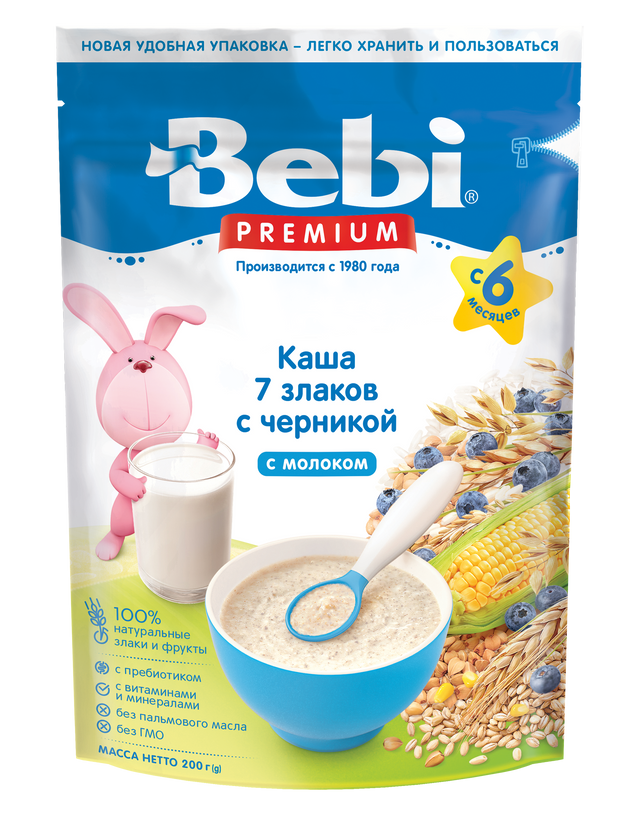 фото Молочная каша bebi premium 7 злаков с черникой с 6 мес. 200 гр. 1020091