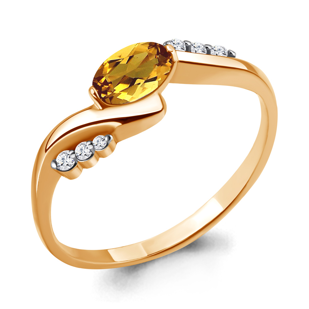

Кольцо из серебра с цитрином/фианитом р. Aquamarine 6525306А, 6525306А_925_з