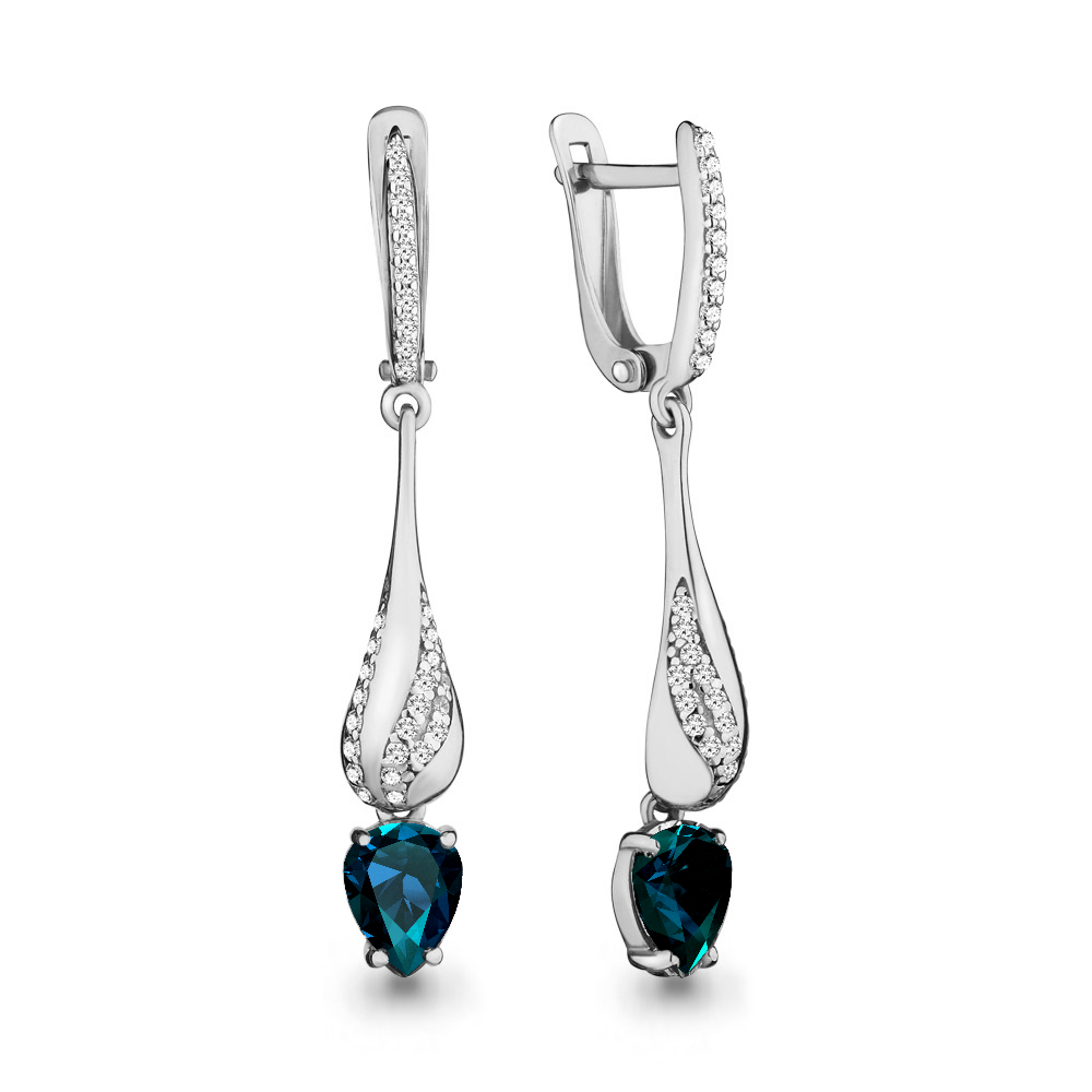 

Серьги подвески из серебра с топазом/фианитом Aquamarine 4449408А, 4449408А_925_р