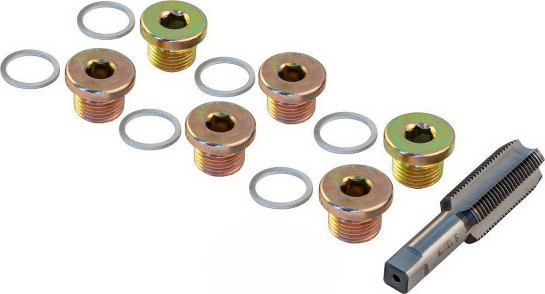 

Набор для ремонта масляных пробок 7 пр: метчик М17 х 1,5 пробки