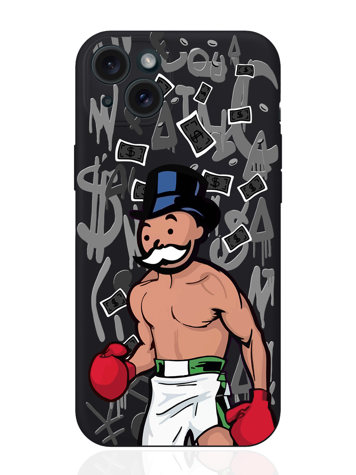 

Чехол для смартфона iPhone 15 Plus Monopoly Boxing/ Монополия Боксер силиконовый черный, Разноцветный