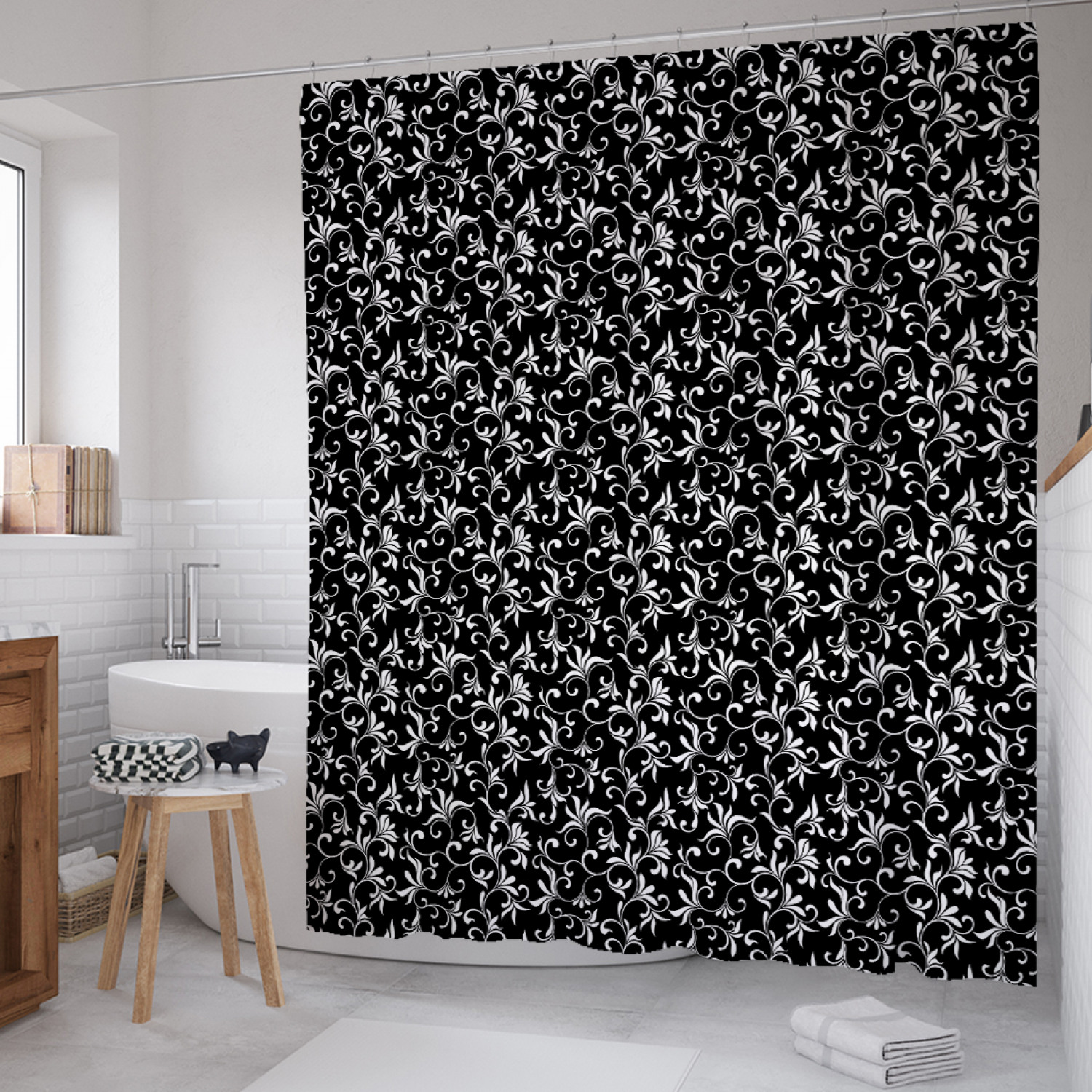 

Штора для ванной JoyArty "Трафареты цветочных завитков" из сатена, 180х200 см с крючками, Зеленый, Трафареты цветочных завитков