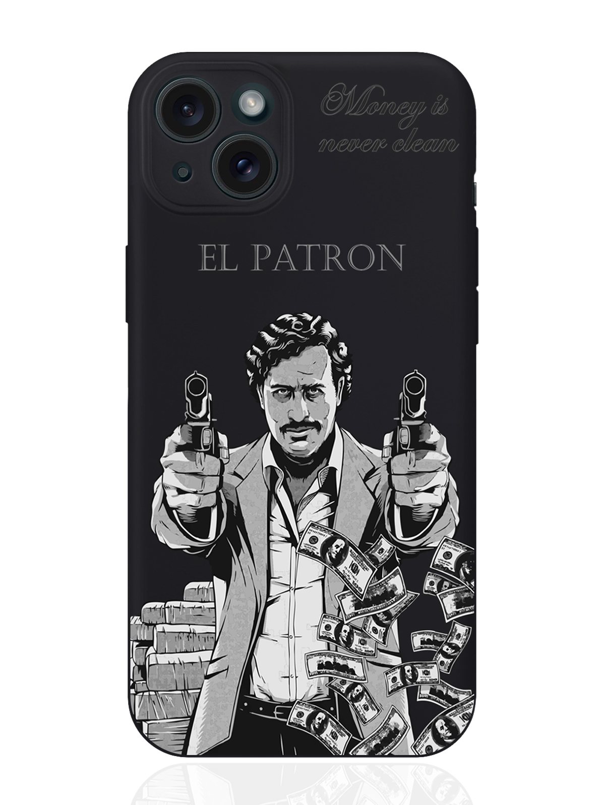 

Чехол для смартфона iPhone 15 Plus El Patron Pablo Escobar силиконовый черный, Серый;черный