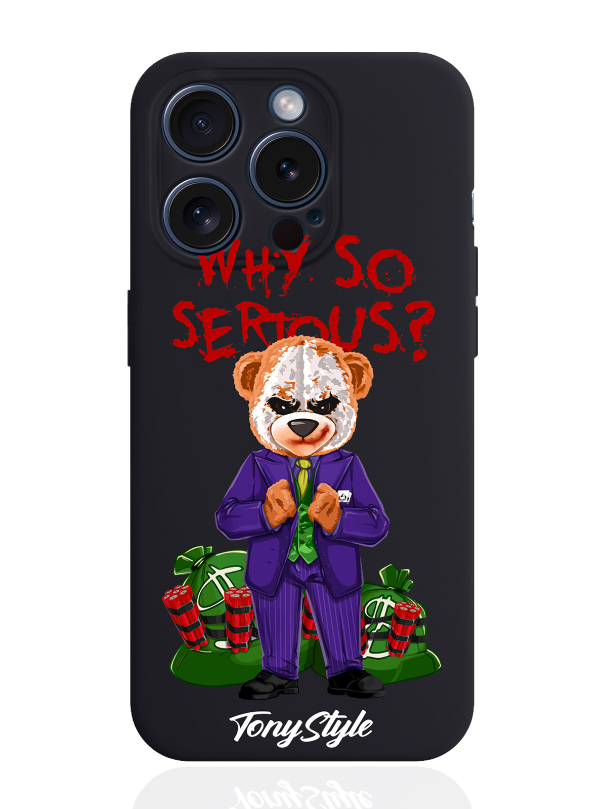 

Чехол для смартфона iPhone 15 Pro Tony Style Why so serious силиконовый черный, Разноцветный