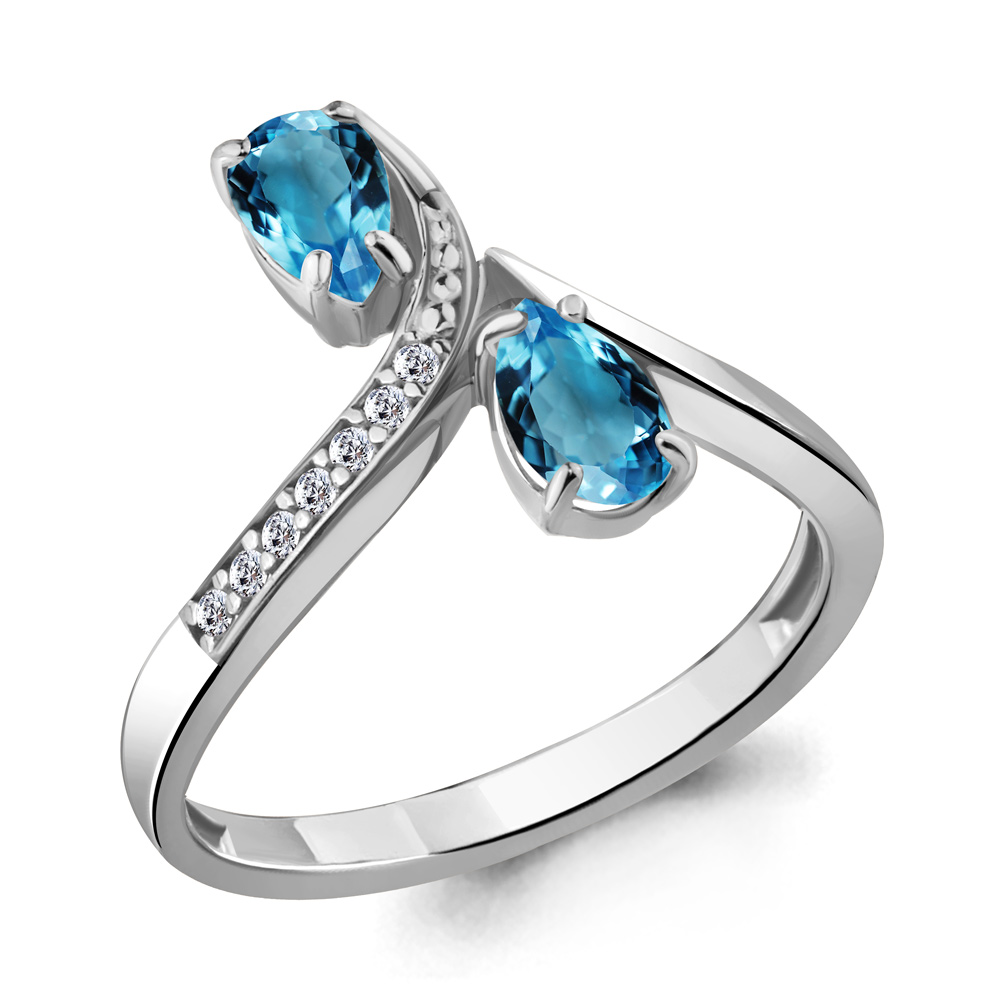 

Кольцо из серебра с топазом/фианитом р., Aquamarine 6917808А, 6917808А_925_р