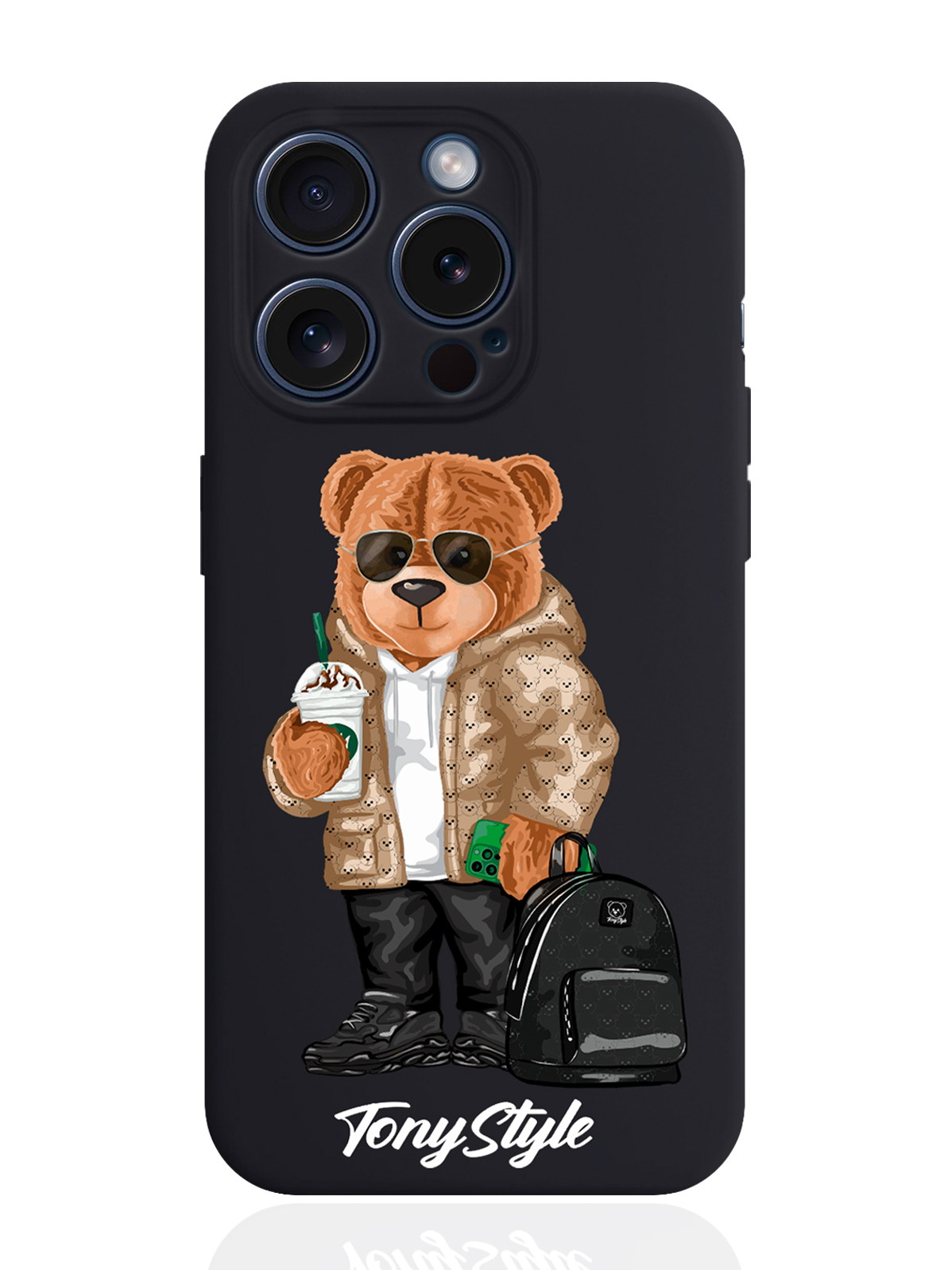 

Чехол для смартфона iPhone 15 Pro Tony Style в очках силиконовый черный, Коричневый;черный;белый