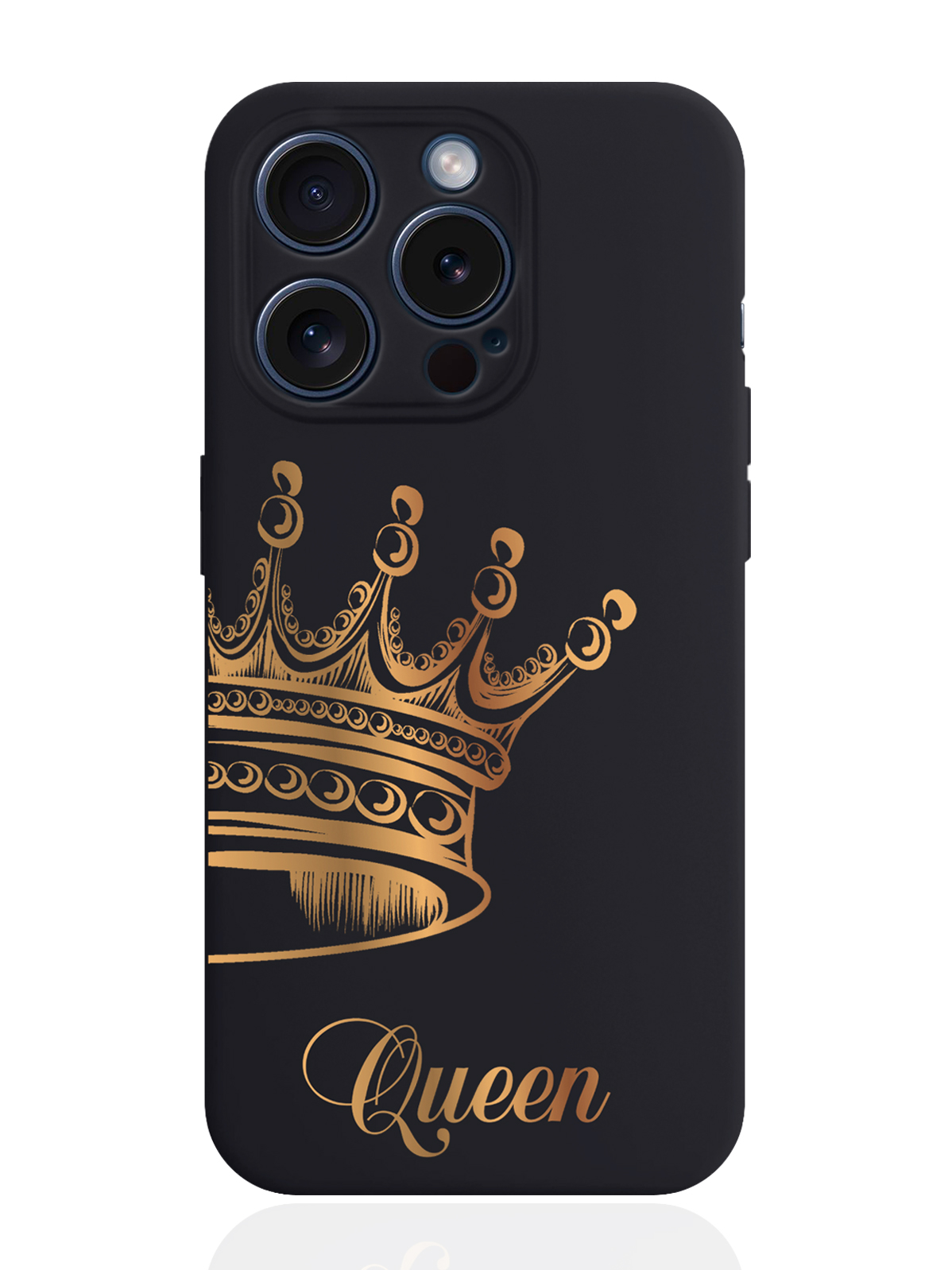 

Чехол для смартфона iPhone 15 Pro Парный чехол корона Queen силиконовый черный, Черный;золотой