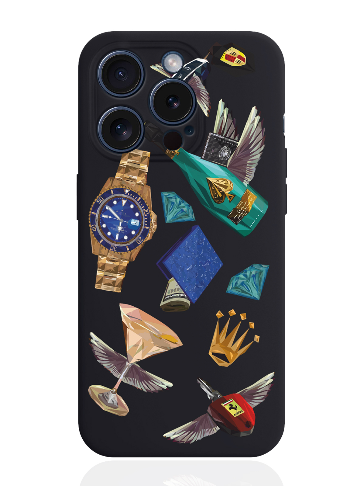 

Чехол для смартфона iPhone 15 Pro Luxury lifestyle силиконовый черный, Разноцветный