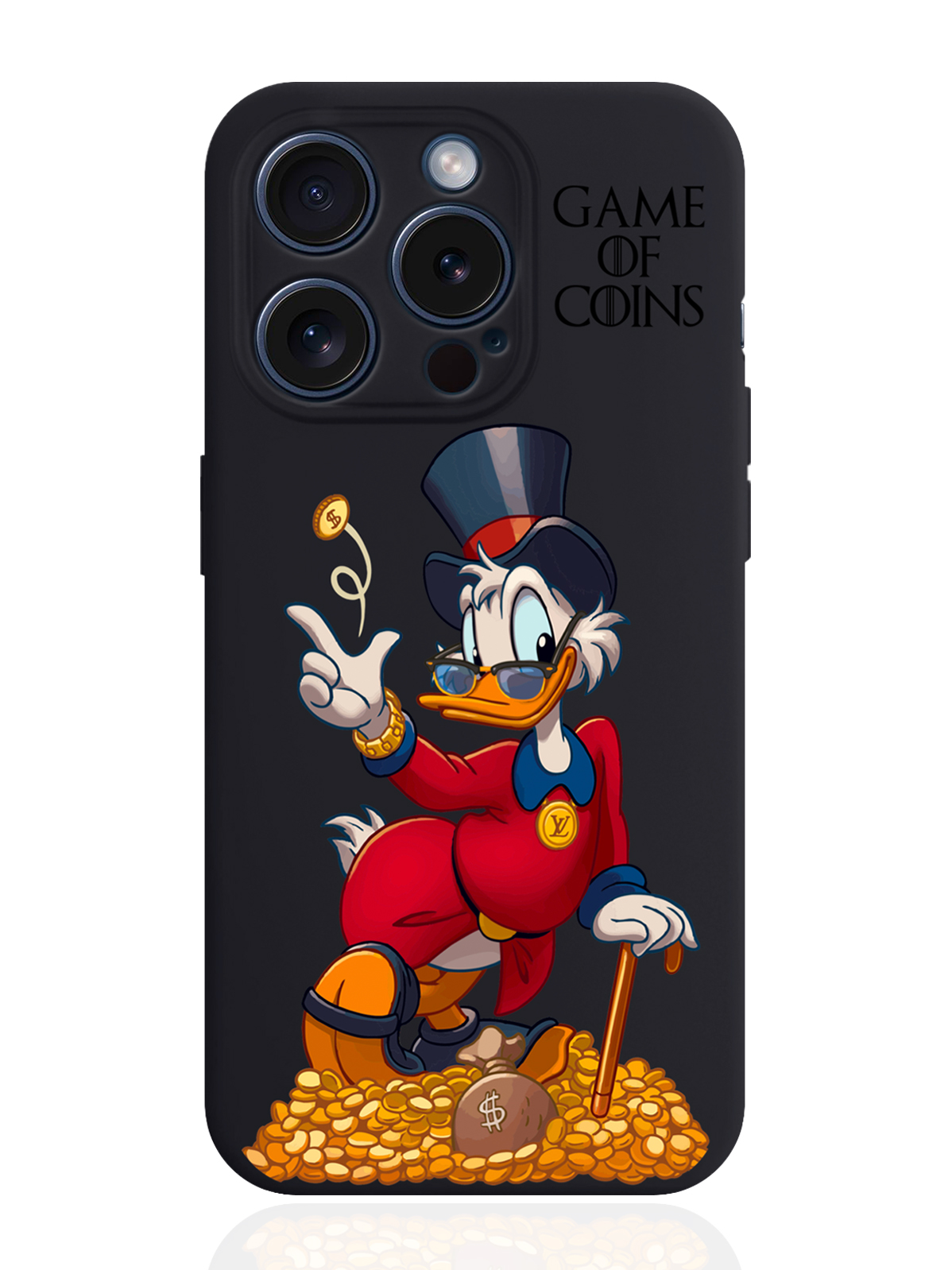 

Чехол для смартфона iPhone 15 Pro Богатая Утка Игра монет силиконовый черный, Разноцветный