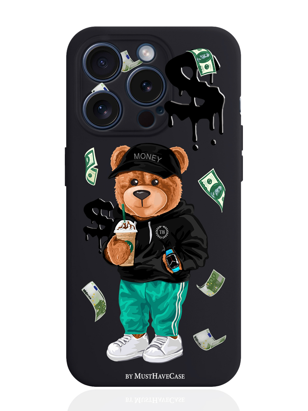 

Чехол для смартфона iPhone 15 Pro Tony Bear/ Мишка Тони силиконовый черный, Черный;зеленый;коричневый
