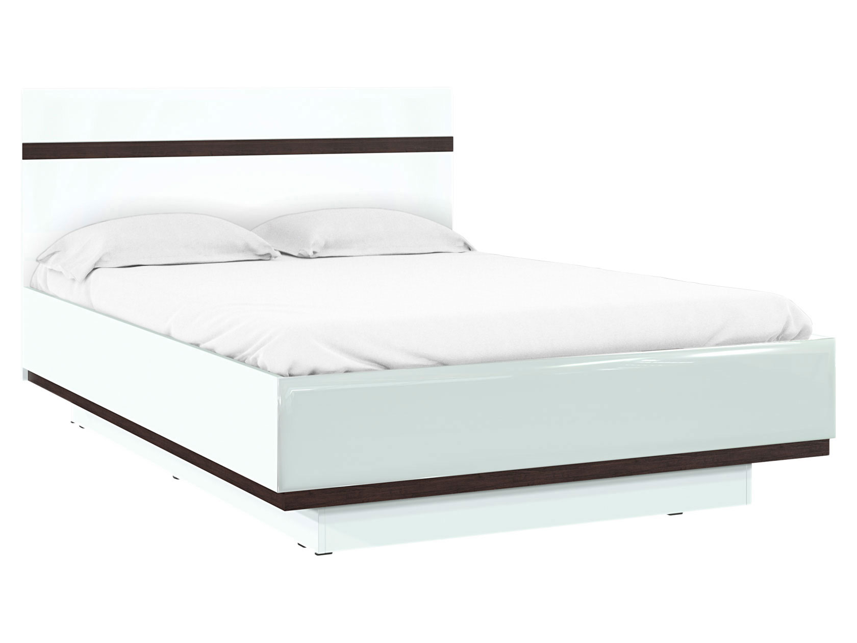 фото Двуспальная кровать соло 140х200 см, с подъемным механизмом, белый / белый глянец / венге sv-мебель