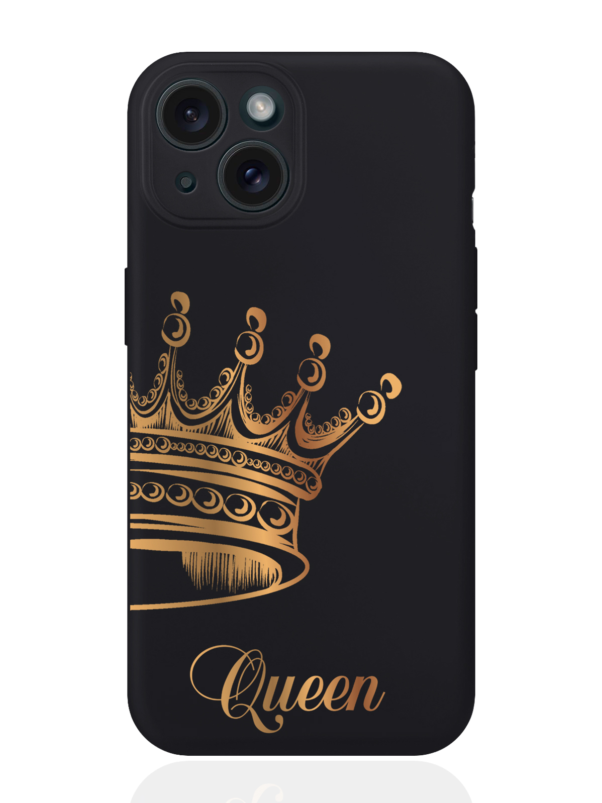 

Чехол для смартфона iPhone 15 Парный чехол корона Queen силиконовый черный, Черный;золотой