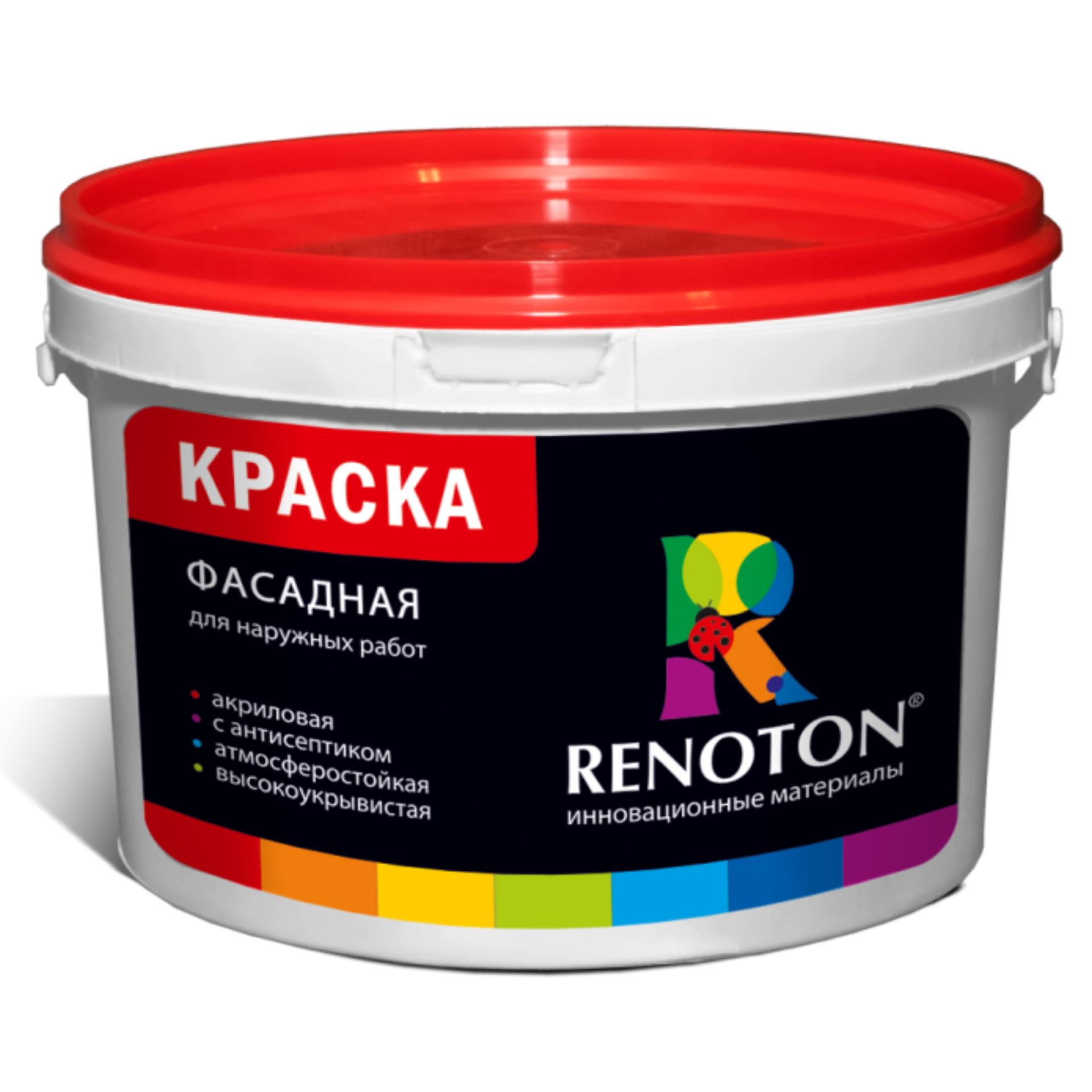 Краска ВДАК Renoton KR30FACREN фасадная, ведро 30кг, атмосферостойкая, белая бутылочка для хранения с распылителем 150 мл микс прозрачный