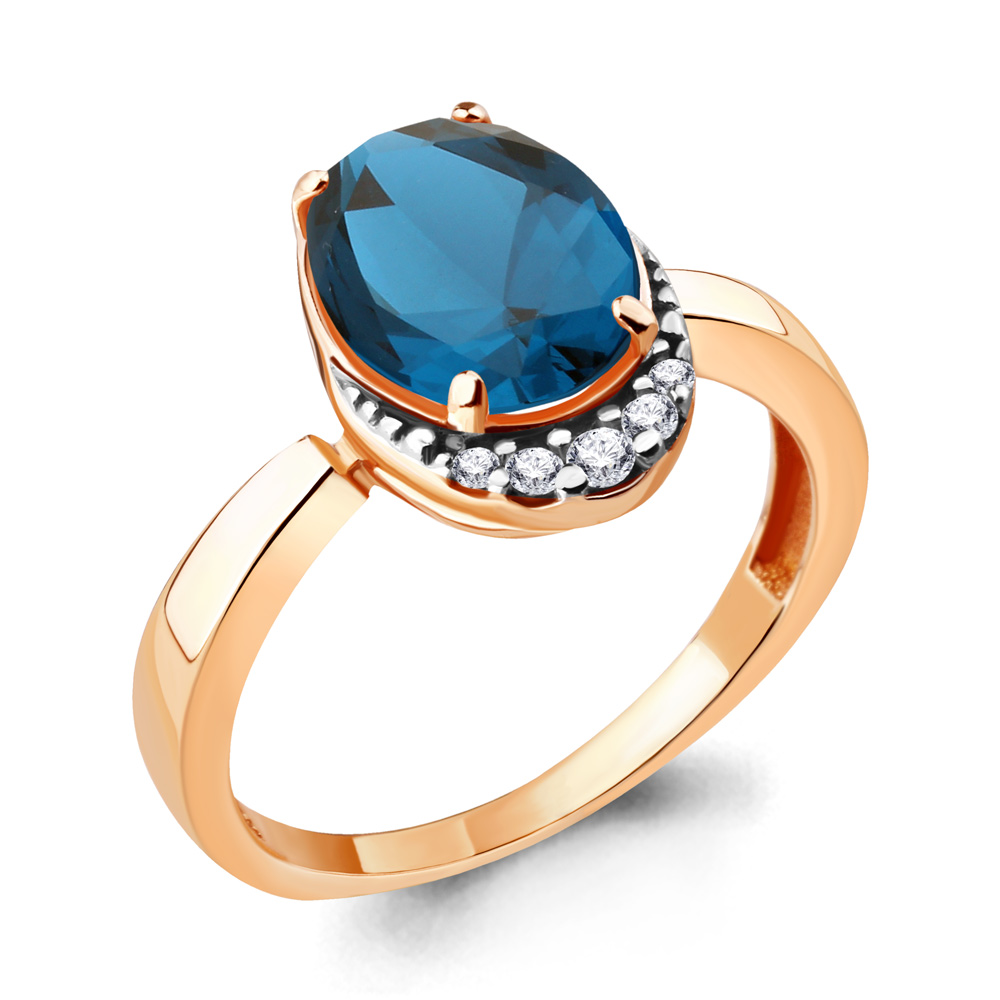 

Кольцо из серебра с топазом искусственным/фианитом р., Aquamarine 6917093А, 6917093А_925_з