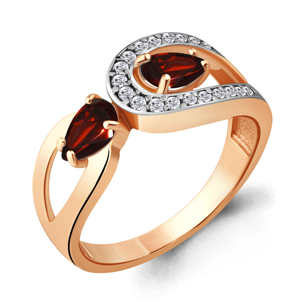 

Кольцо из серебра с гранатом/фианитом р., Aquamarine 6917603А, 6917603А_925_з