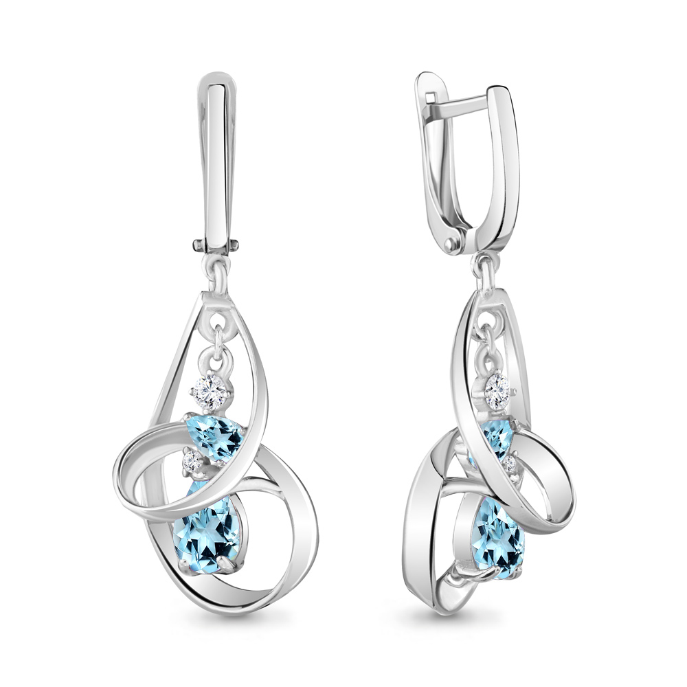 

Серьги подвески из серебра с топазом/фианитом Aquamarine 4746502А, 4746502А_925_р