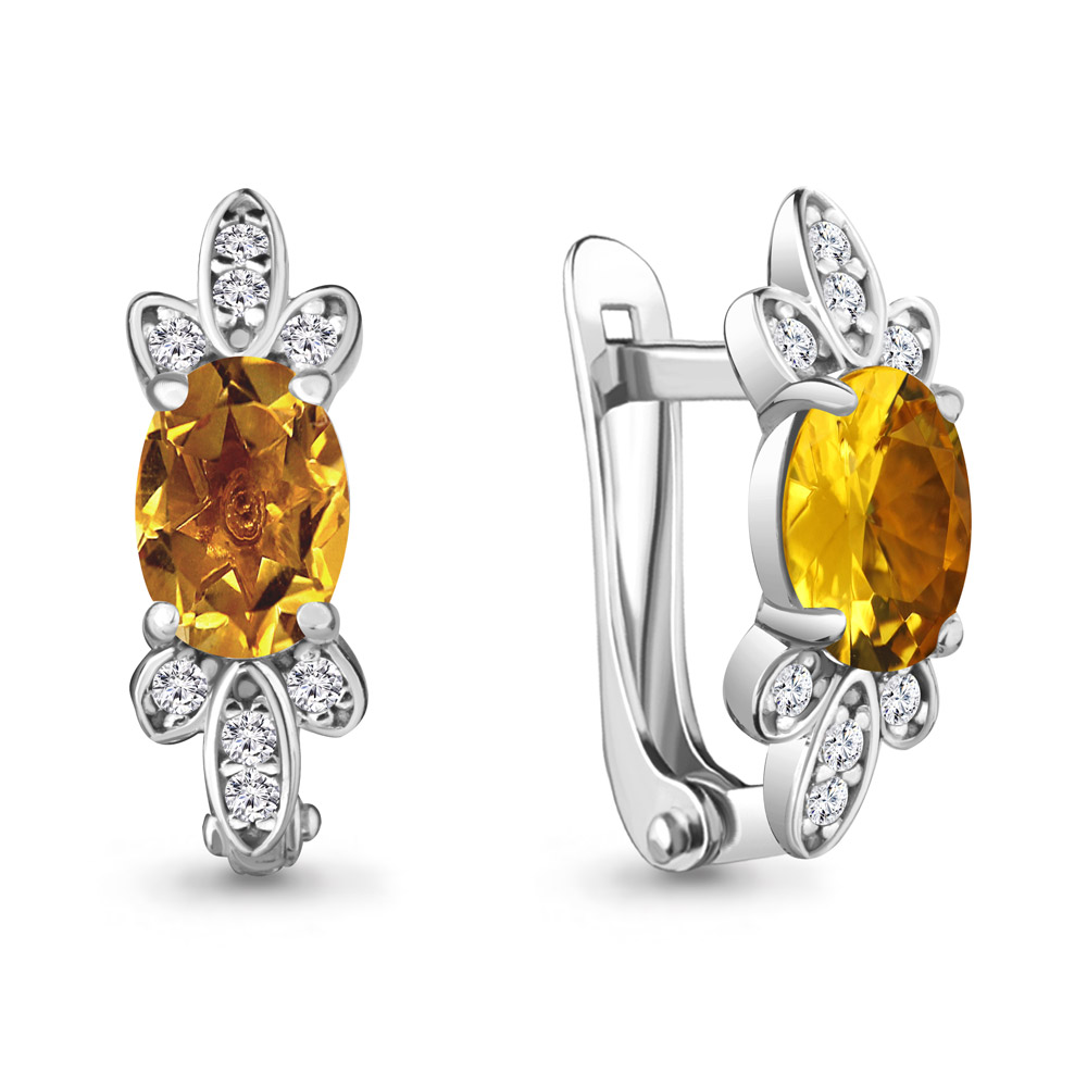 

Серьги из серебра с цитрином/фианитом Aquamarine 4737206А, 4737206А_925_р