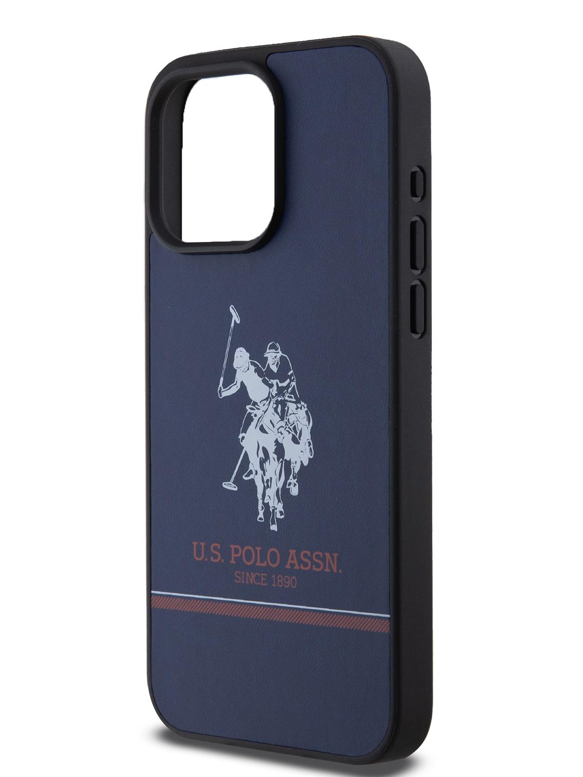 Чехол U.S. Polo для iPhone 15 Pro Max из экокожи Double horse logo Hard Navy