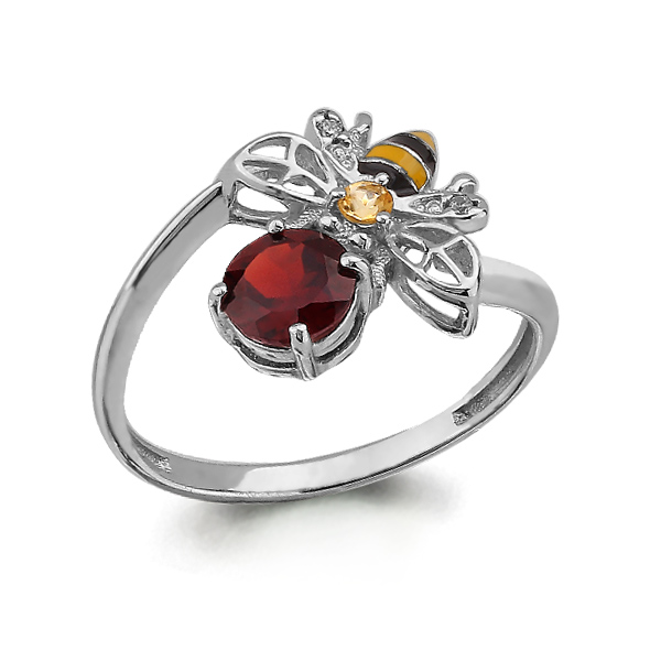 

Кольцо из серебра с гранатом/цитрином/фианитом/эмалью р. Aquamarine 6588437А, 6588437А_925_р