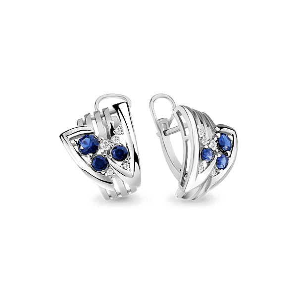 

Серьги из серебра с фианитом/сапфиром искусственным Aquamarine 45903Б, 45903Б_925_р