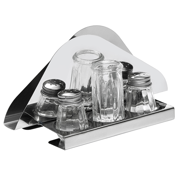 Набор для специй соль, перец, стак. для зуб., салф., серебряный, металл, BF-4203, Prohotel