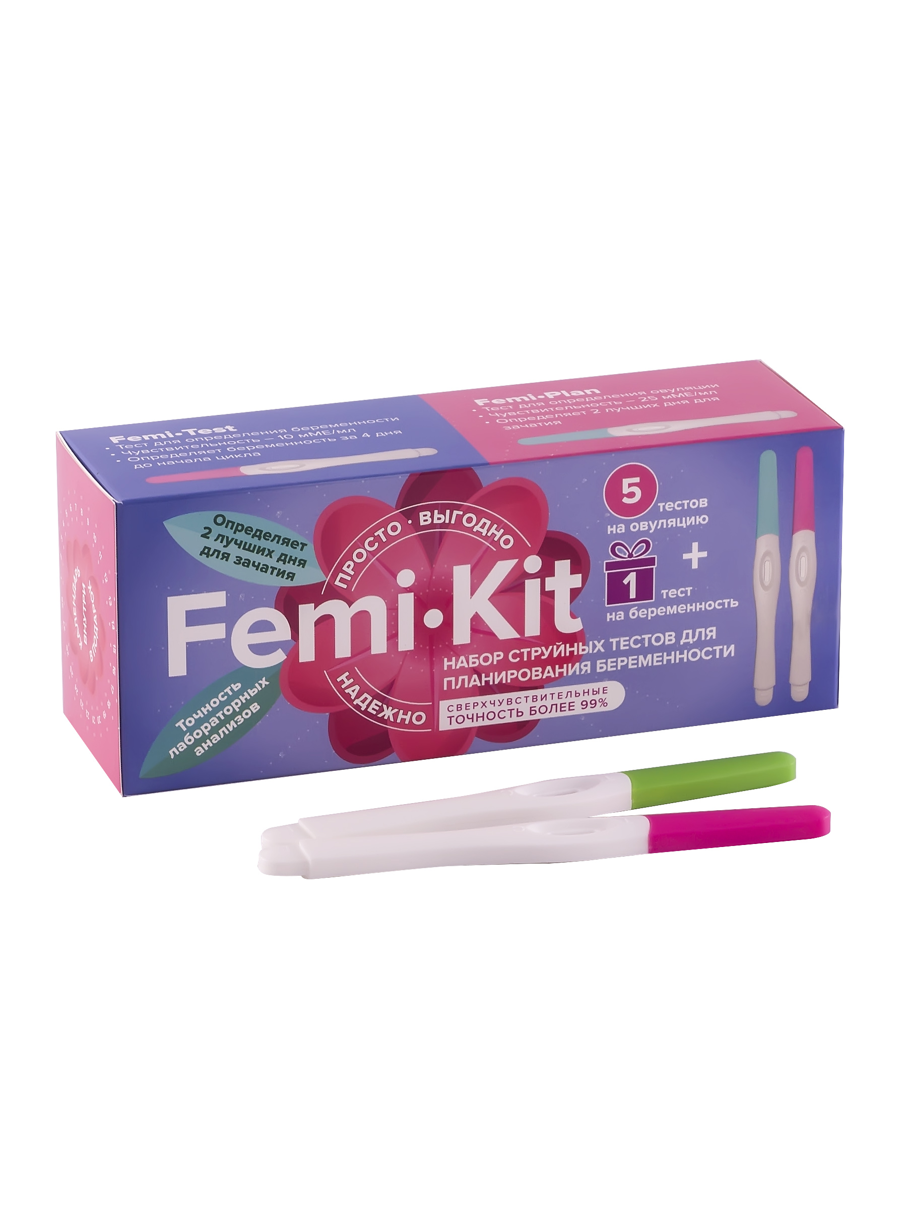 Купить FEMiKIT Набор струйных тестов для определения овуляции и беременности, 5шт+1шт. NEW, Набор струйных тестов FEMiKIT для определения овуляции и беременности, 5шт+1шт/0403-015